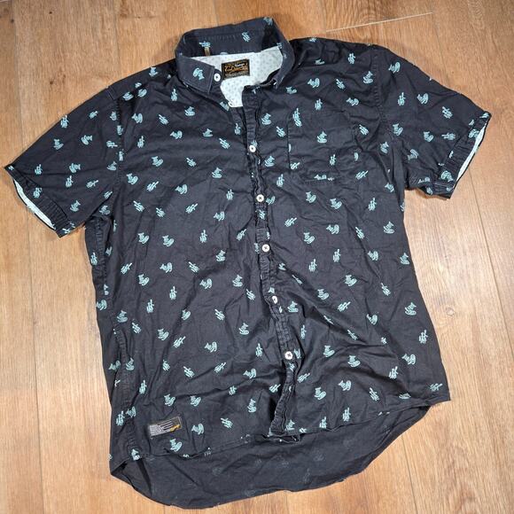 7 Diamonds Hawaiian Shirt Men’s Large Vintage Tiki Print King of the Beach - Picture 1 of 8